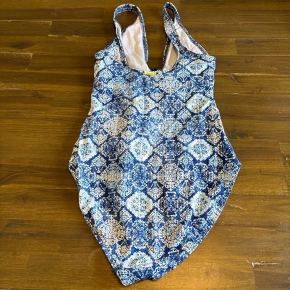 Lauren Ralph Lauren Agean Blue Tile Cutout Swimsuit Ruching Flattering Tummy 10 - Picture 6 of 10